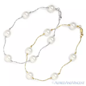 8mm White Freshwater Pearl Ladies Beaded Bracelet in 14k Yellow or White Gold - Picture 1 of 3