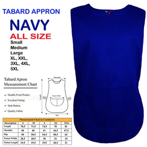 NAVY Tabard Aprons Cleaning Catering Overall Work Wear 2 Pockets stub buttons - Picture 1 of 16