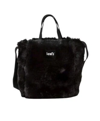 Levi’s Mini Icon Tote Handbag Black Faux Fur Crossbody Strap Purse Fuzzy - Image 1 of 4