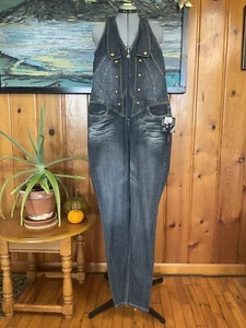 New! XL Dereon Beyonce Jean Halter Jumpsuit Overalls Amazon Indigo Wash Zipper - Picture 1 of 24