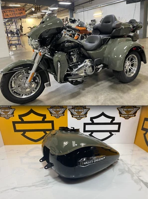 🔥OEM 08-23 Harley Tri Glide tanque de combustible gasolina 6 gal Deadwood verde y negro vivo🔥 Foto 1 de 4