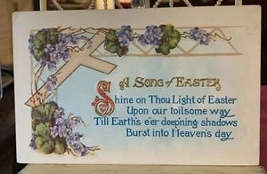 A SONG OF EASTER BURST INTO HEAVEN'S DAY CROSS VIOLETS VINTAGE 1917 POSTCARD - Picture 1 of 6