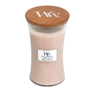 Woodwick Large 17cm Soy Wax Scented Candle - Vanilla & Sea Salt - Picture 1 of 2