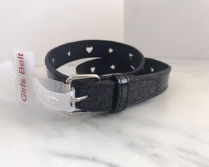 New Kid's Girls Belt Black With Glitter , Hearts And Stars Medium - Picture 1 of 6