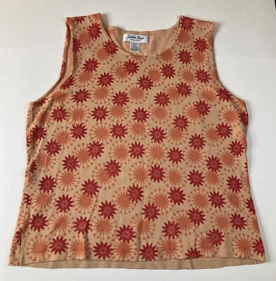 Mujer Vintage Judith Hart Seda Starburst Tank Shell Naranja Rojo XL Seda Nylon Foto 1 de 4