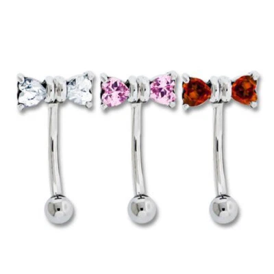 16g 5/16" CUTE GEM BOW Prong Bent Barbell Curve Eyebrow Ear Daith Rook Ring 1pc  - Image 1 of 4