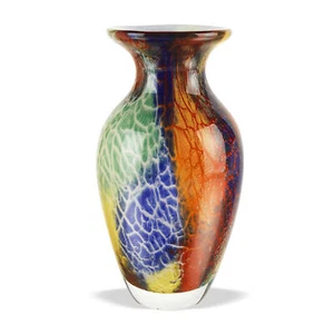 Modern Murano Style Art Glass Colorful Centerpiece Firestorm Urn Vase, 11 Inches - Picture 1 of 2