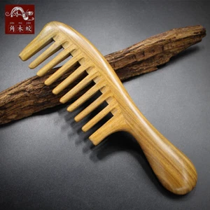 Natural Wooden Comb Wide Toothed Hair Comb Green Sandal Wood Comb Massage Brush - Picture 1 of 5
