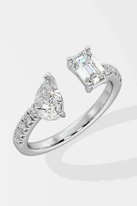 1.15CT Lab Grown 2 Stone Diamond Engagement Ring Solid 14KT WhiteGold Size 10 - Picture 1 of 12