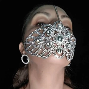 Damen Strass Gesichtsmaske Blumen Luxus Party Show Gesicht Kette Kopfbedeckung 24021 - Bild 1 von 5