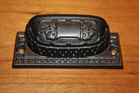 Restored Ornate Antique Victorian Cast Iron Bin Apothecary Cupboard Pull L-50 Cover