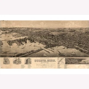 Mapa de Duluth, Minnesota por Wellge; 1893; antiguo mapa ojo de pájaro - Imagen 1 de 11