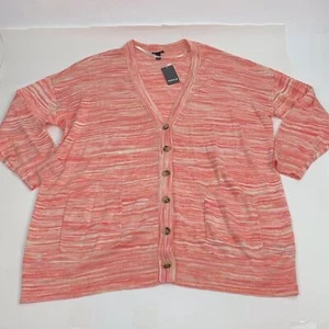 Torrid pink coral spacedye boyfriend cardigan Size 1X Heather button up New NWT - Picture 1 of 15