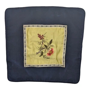 Royal Blue Velvet And Embroidered Flowers Accent Pillow Cover 14"x 14" - Picture 1 of 7