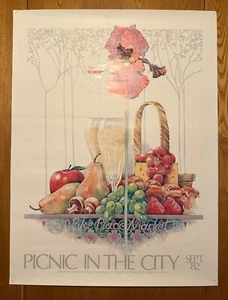Póster vintage de picnic en la ciudad de Pike Place Market septiembre 1982 Seattle EX - Imagen 1 de 6