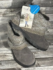 Women’s MUK LUKS Slipper Boot Shoe Warm Sweater Knit Grey US Size 8 Moccasin - Picture 1 of 4