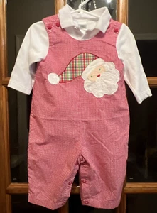 Rot und weiß Gingham Weihnachten Santa Overall mit weißem L/S Shirt 9 Monate Z*U - Bild 1 von 9