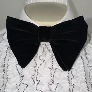 Tuxedo Bow Tie Men Velour Floppy Wide Necktie Prom Wedding Black VTG 70s 80s NEW - Picture 1 of 14