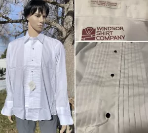 NUOVO vintage WINDSOR SHIRT COMPANY camicia smoking USA MADE polsini francesi borchie uomo 17 - Foto 1 di 14