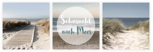 3er Set Wandbild je 30x30cm Glasbild Meer Düne Strand Sehnsucht Urlaub Küste - Bild 1 von 4