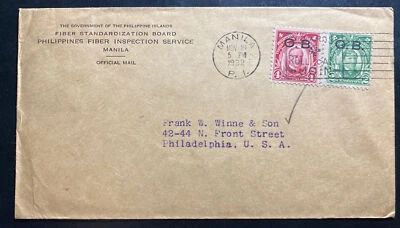 Cubierta de inspección de fibra del presidente de Manila Filipinas 1932 a Philadelphia PA EE. UU. Foto 1 de 2