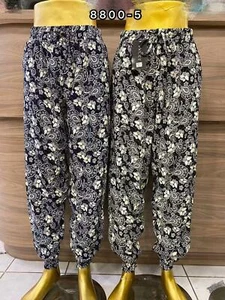 Ladies Trousers Womens Harem Cotton Floral Elasticated Ankle Palazzo New Pants - Picture 1 of 37