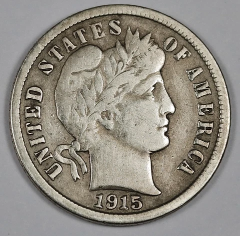 1915-s Barber Dime.  Fine.  186784 Cover