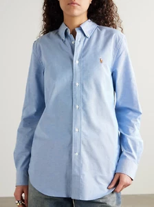$138 Polo Ralph Lauren camicia Oxford ricamata misto cotone, blu, grande - Foto 1 di 4