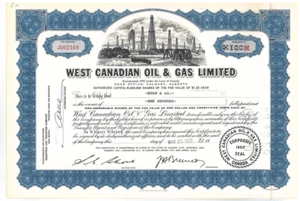 West Canadian Oil & Gas Limited 1958 Calgary, Alberta stock certificate - Picture 1 of 1