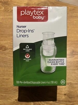 Brand New Sealed 100 Playtex Nurser Drop-Ins Pre Sterilized Liners 4 OZ 118 ML - Bild 1 von 4