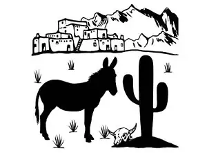 Calcomanías de vidrio fundido negras Desert Mule Mountains Adobe 2 piezas 3-3/4" - Imagen 1 de 1