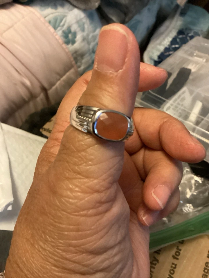 Anel facetado de prata esterlina 925 tamanho 9 pedra da lua pêssego - Imagem 1 de 2