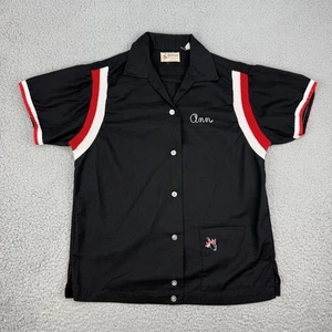 Vintage Hilton Bowling Shirt Herren Small Schwarz Rot Weiß Kettenstich USA 60s - Bild 1 von 13