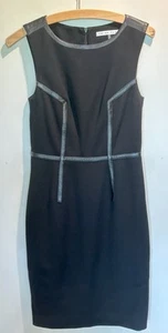 Trina Turk Little Black Dress Sheath 2 Leather Trim Sleeveless - Picture 1 of 8