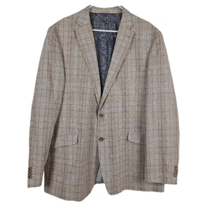 Joseph Abboud Joe Linen Blend Suit Blazer Beige Blue Plaid 48 Long Slim Fit - Picture 1 of 11