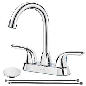 Rubinetto Bagno Centrale Due Maniglie per Lavello Arco Alto Acciaio Inox con... - Foto 1 di 9
