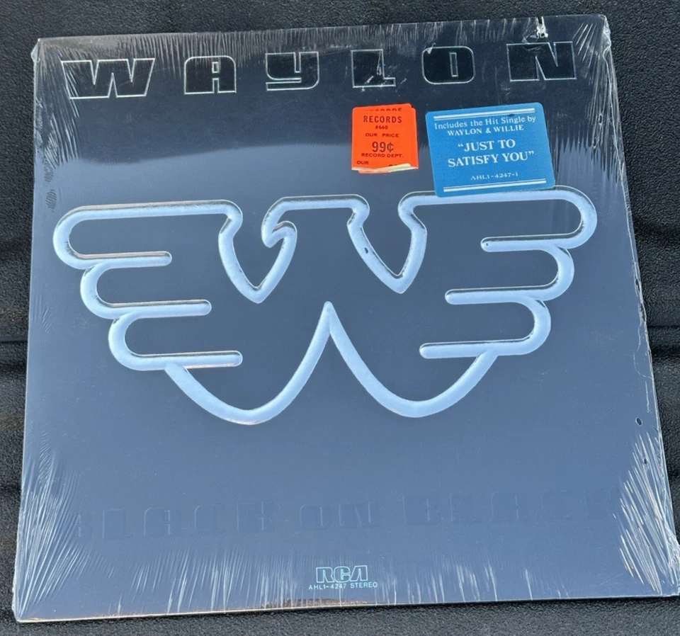 NEW Waylon Jennings Black on Black LP Sealed 1982 RCA Country Vinyl Defect - Image 1 of 4