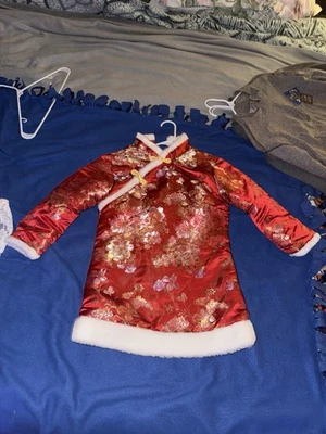 Chaqueta cultural asiática roja para niños talla 10 forrada de piel China  Foto 1 de 4