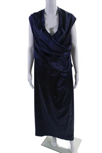 Vestido Talbot Runhof para mujer con cremallera trasera sin mangas acanalado satinado azul marino talla 18 - Imagen 1 de 5