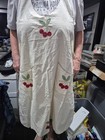 Vintage Cherry Embroidered Smock Over the Head Full Apron Pockets F