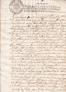 Spagna 1667 (Carlos II) documento carta timbrata Brea (Madrid) Mesta (185) - Foto 1 di 2