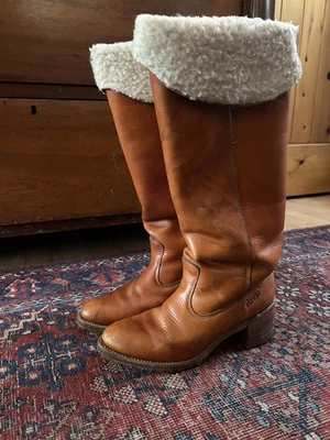 Botas de campus de invierno vintage de cuero Dingo + piel de oveja para mujer 7,5 Foto 1 de 4