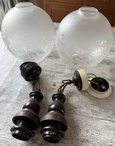 2 Original Retro 1960s Etched Glass Globe Hanging Ceiling Pendant Lights - Picture 1 of 1