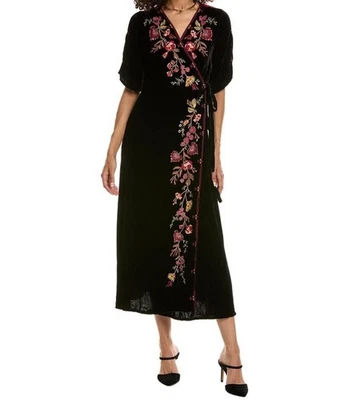 Johnny Was Silk Maxi Dress Size Medium Lilith Velvet Wrap Dress - Image 1 of 4