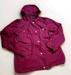 Women's Maroon Hooded Utility Jacket Size M – Lightweight Zip Up Snap Front - Picture 1 of 12