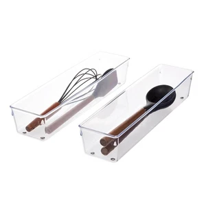 Set Of 2 Clear Plastic Drawer Organizers 4 X 16 X 3 For Kitchen Storage - Picture 1 of 9
