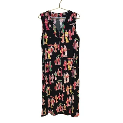 N Natori Sleeveless Nightgown L Asian Print Black Pink - Изображение 1 из 4