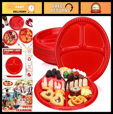 Упаковка из 50 сверхпрочных пластиковых разделенных тарелок 10 дюймов - круглые столовые приборы на 3 отделения f - Изображение 1 из 4