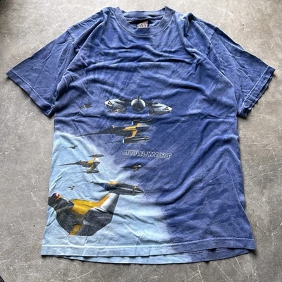 Vintage 90s STAR WARS Episode 1 Phantom Menace Tie Dye Size Large T Shirt - Image 1 of 4