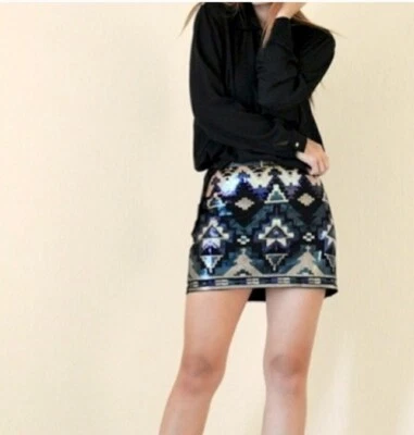 Minifalda con estampado de lentejuelas boho tribal azteca talla S EXPRESS Foto 1 de 4